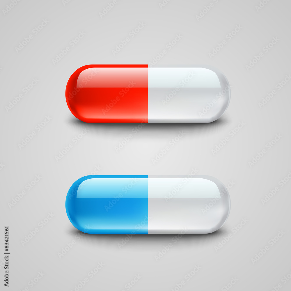 Blue and red pills. Vector illustration Blue and red pills. Vector illustration