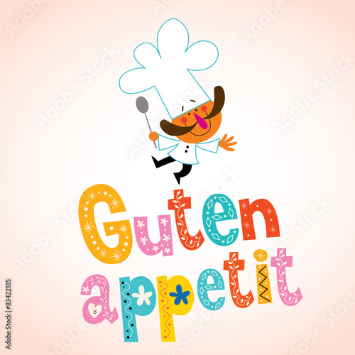 Guten appetit decorative lettering with chef character