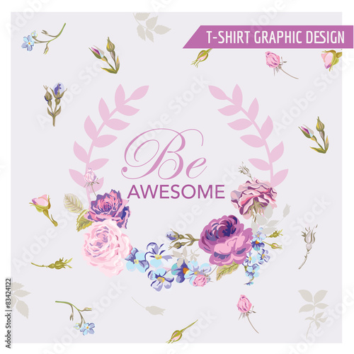 Floral Shabby Chic Graphic Design - for t-shirt, fashion, prints
