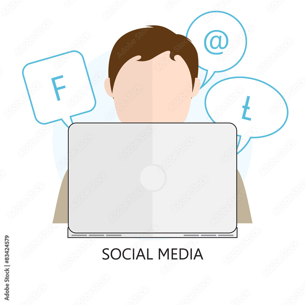 Flat Concept of Social Media - Vector Illustration Flat Concept of Social Media - Vector Illustration