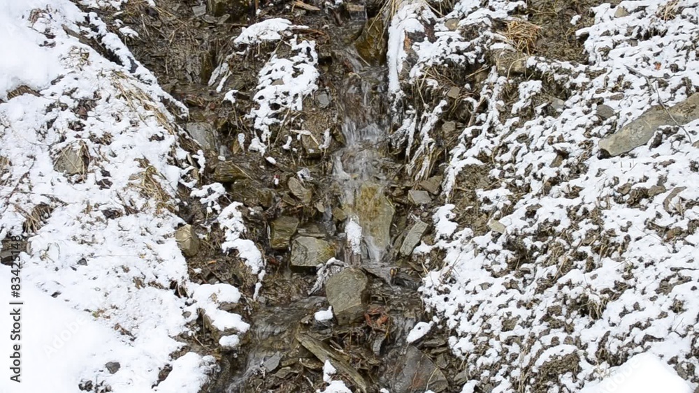 custom made wallpaper toronto digitalSmall mountain brook flowing on stony snowy soil in winter