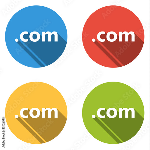 Collection of 4 isolated flat buttons (icons) for .com domain