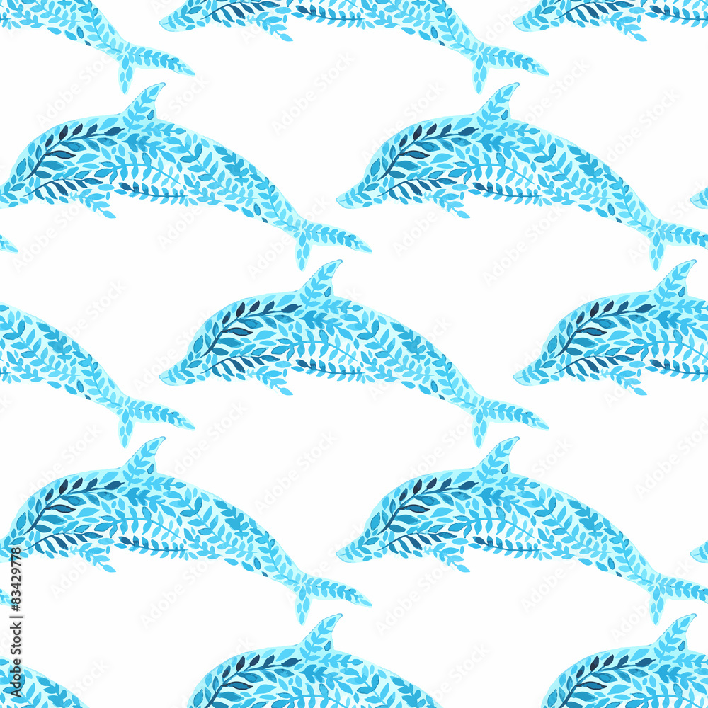 Obraz premium . Dolphin seamless pattern background vector illustration
