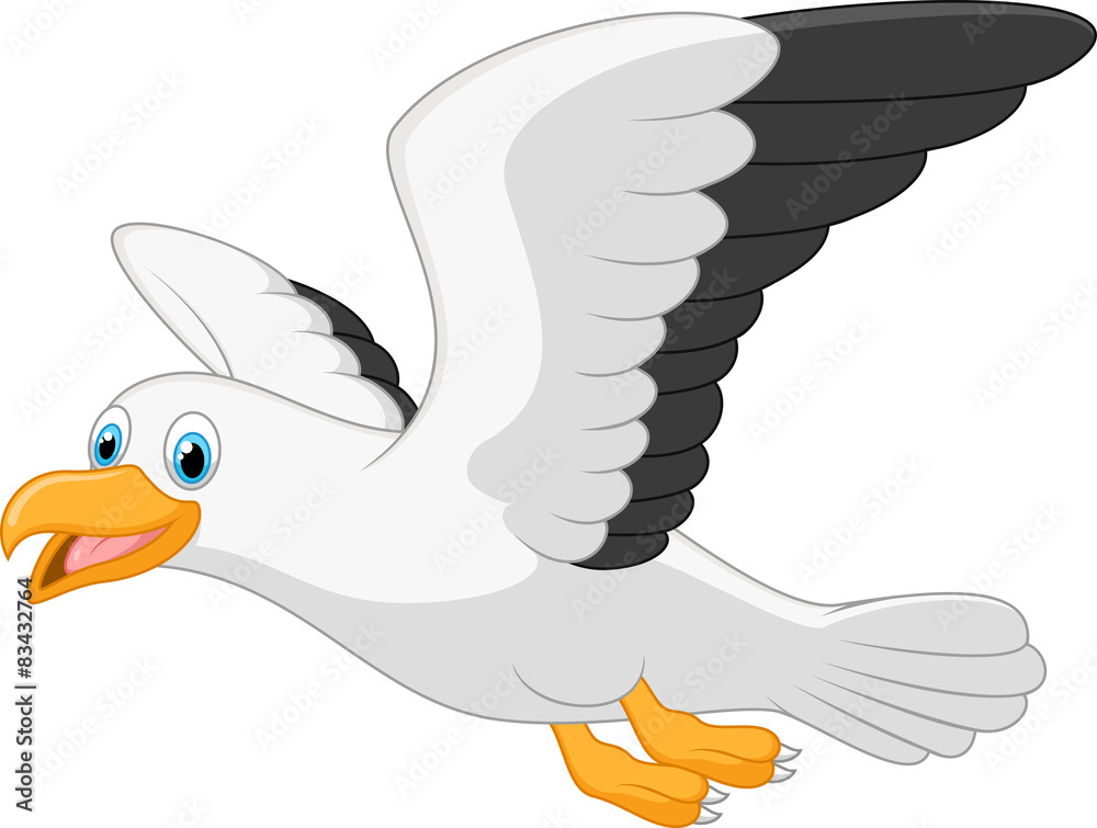 Naklejka premium Cartoon smiling seagull on white background