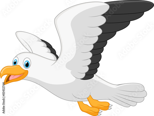 Fotografia Cartoon smiling seagull on white background