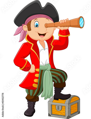Cartoon pirate looking through binoculars