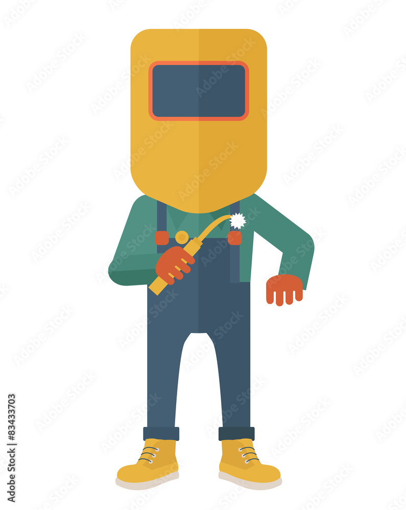 Man with welding mask. Man with welding mask.
