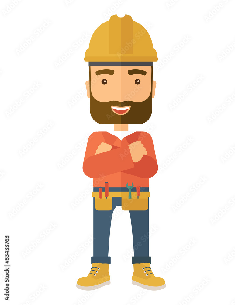 Worker standing with crossed arms Worker standing with crossed arms