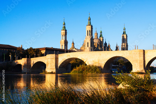  bridge and Cathedral in morning. Zaragoza