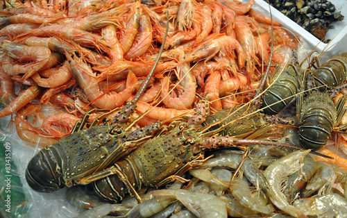 Fresh seafood in the market in Spain photo