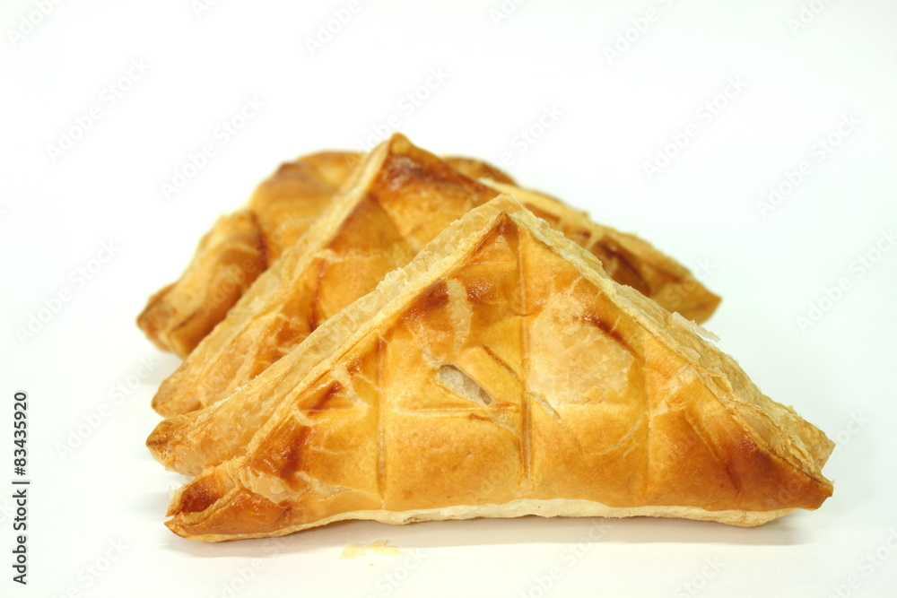  Chicken curry puff on white background.