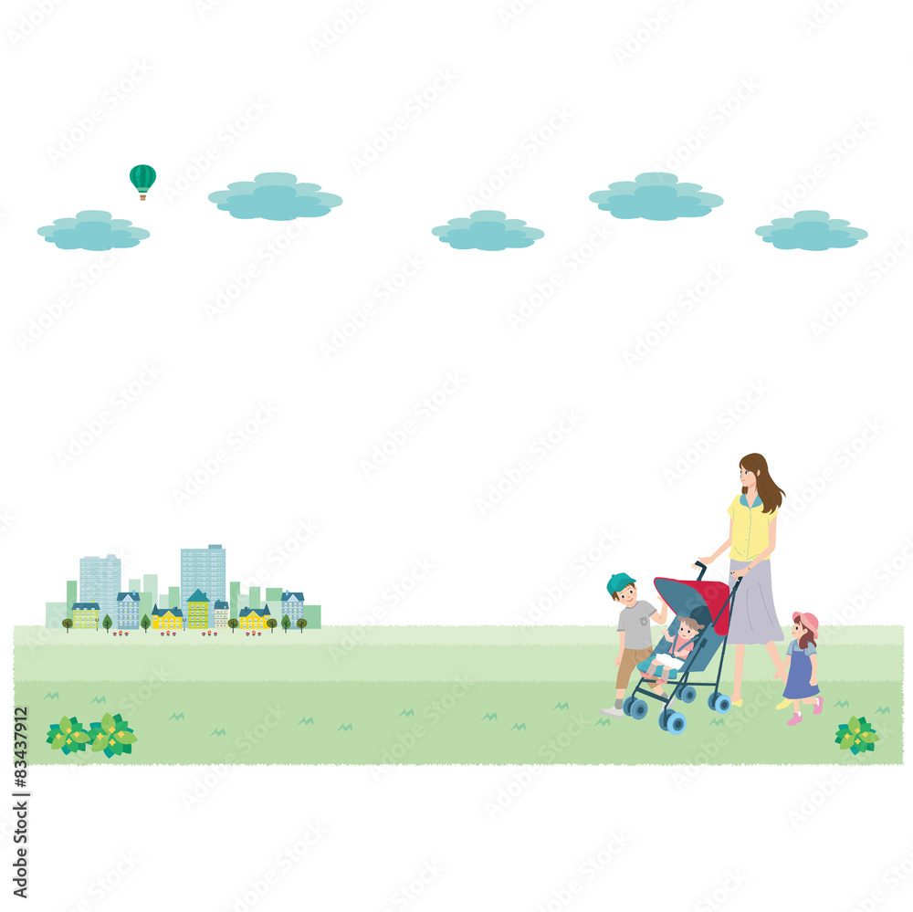 ベビーカー 散歩 子育て イラスト Stock Vector Adobe Stock