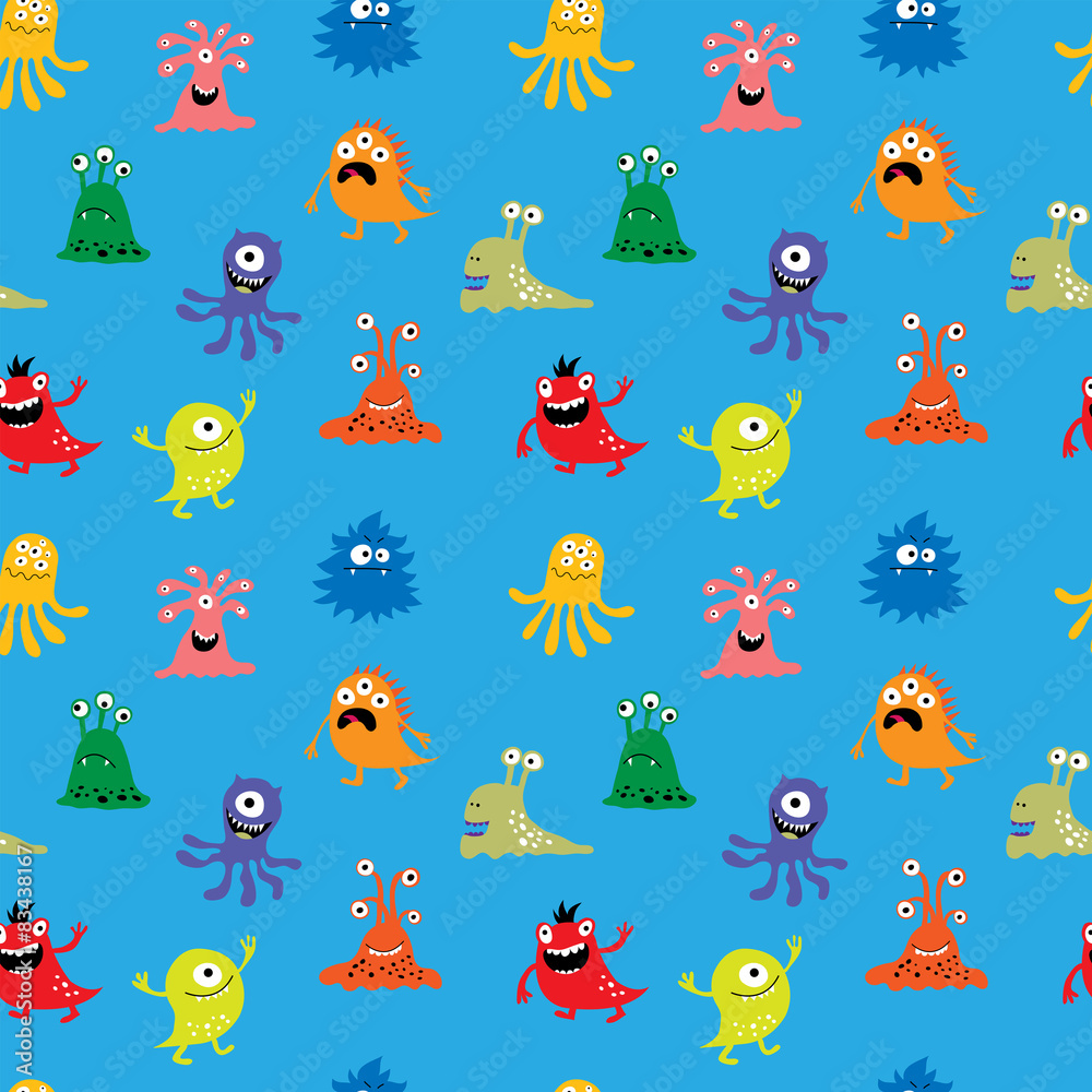 Obraz premium Seamless pattern with funny monsters