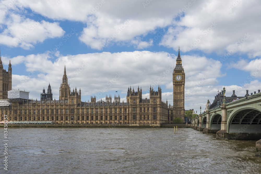View of Big Ben and Houses of Parliament in London across Thames View of Big Ben and Houses of Parliament in London across Thames