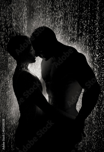 loving couple in the rain