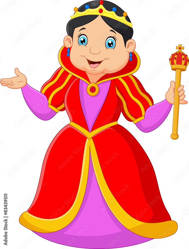 Cartoon queen holding scepter.vector illustration