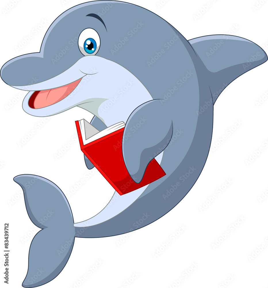 Naklejka premium Standing little Dolphin holding book