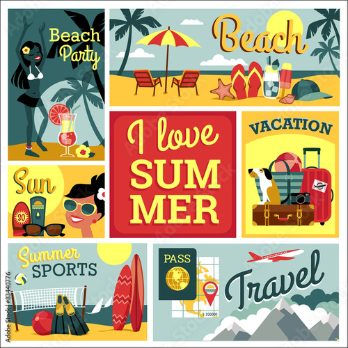 Photography I love summer. Vector illustration of traditional summer vacatio