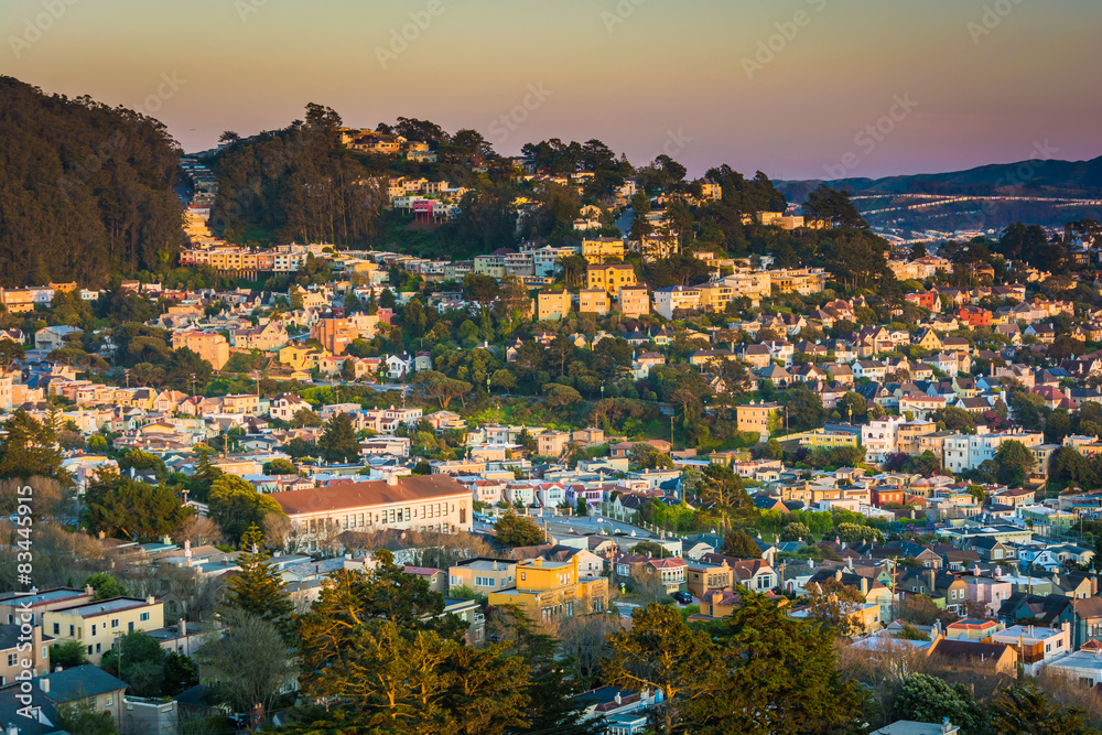 Evening view from Hawk Hill Park, in San Francisco, California.