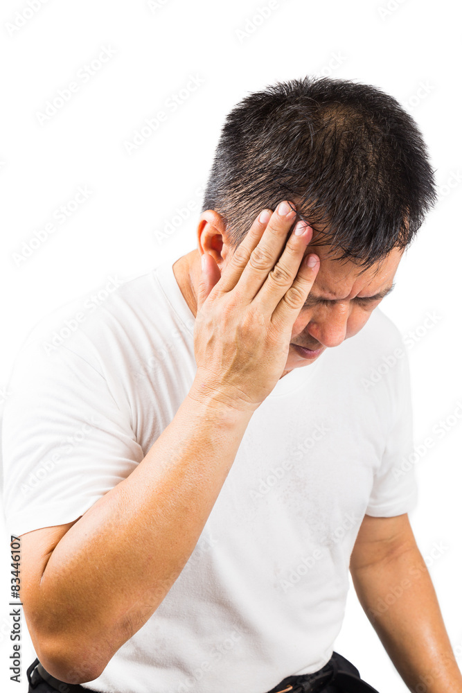 Matured man suffering from painful headache Matured man suffering from painful headache