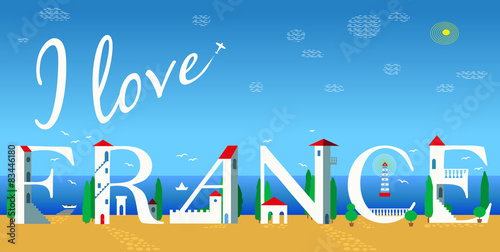 Inscription I love France. Vector Illustration