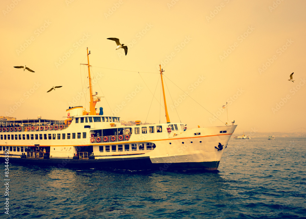 Turkish steamboat of Istanbul at sunset