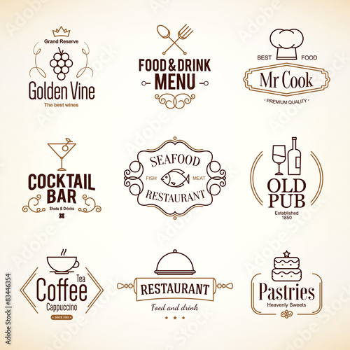 Vintage labels design. Logo set for restaurant and coffee house