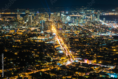 View of San Francisco at night, from Twin Peaks, in San Francisc