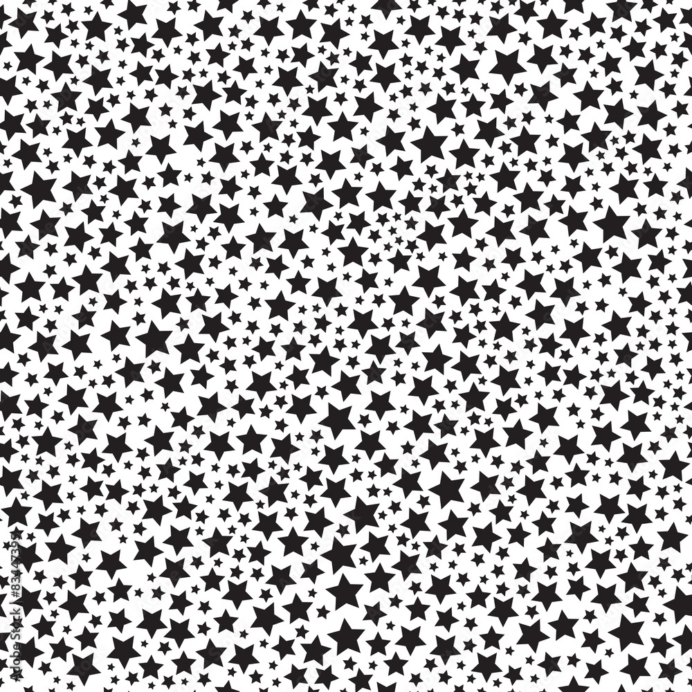 Seamless pattern with black stars on white background.