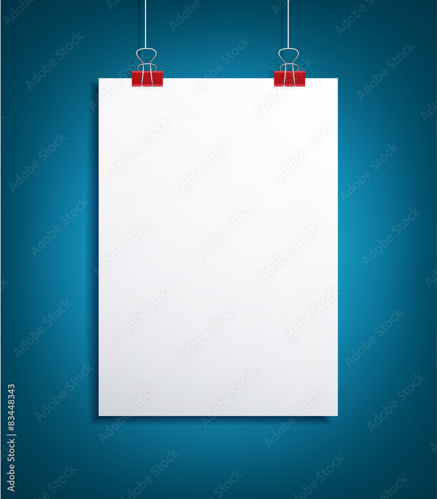 Vector background with a piece of paper hanging on the blue wall Vector background with a piece of paper hanging on the blue wall