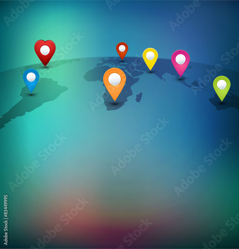 Vector background for business with pointers on the world map