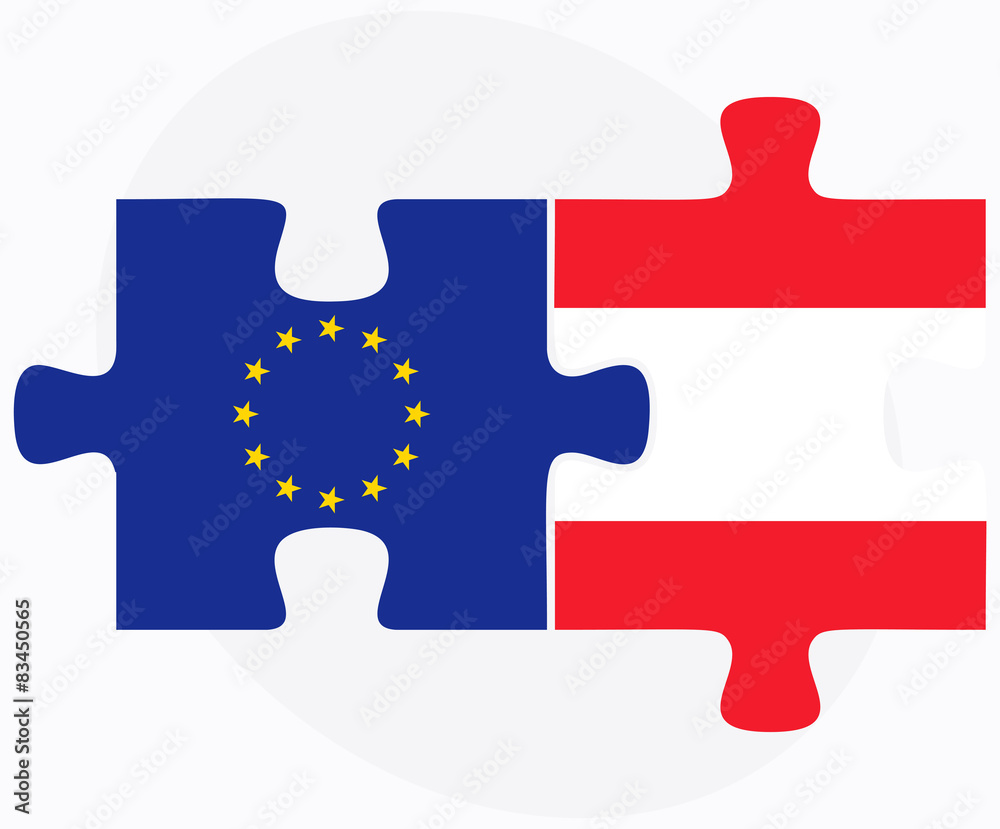 European Union and Austria Flags in puzzle European Union and Austria Flags in puzzle