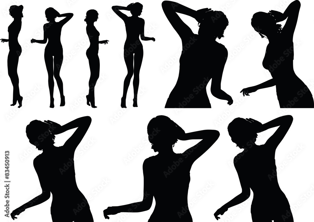 Fototapeta premium woman silhouette with hand gesture listen