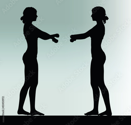 woman silhouette with hand gesture handcuffed