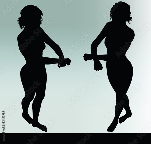 woman silhouette with hand gesture handcuffed