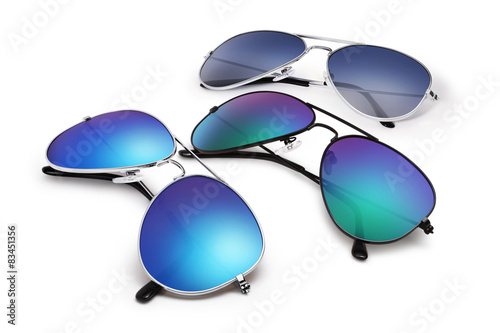 sunglasses isolated on white background in various colors