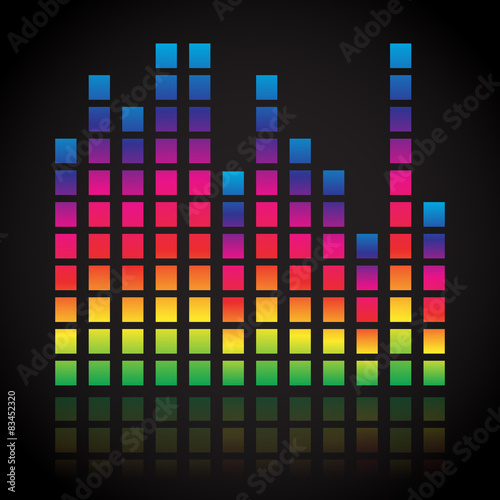Single colorful eq, equalizer element isolated on black, dark ba