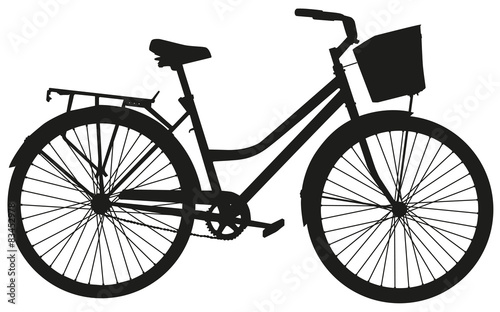 Black vector silhouette of bicycle with basket