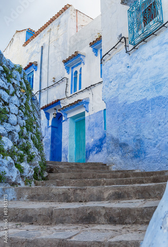 Street with blue and white ...