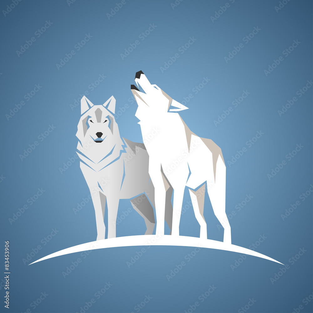Naklejka premium Geometric white wolfs