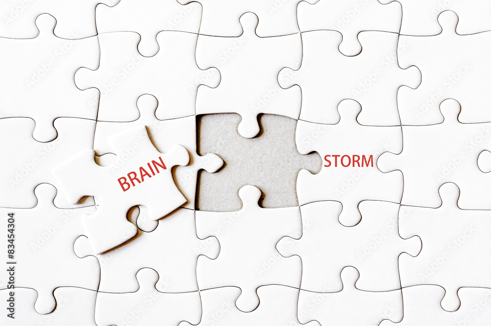 Missing jigsaw puzzle piece completing word BRAINSTORM Missing jigsaw puzzle piece completing word BRAINSTORM