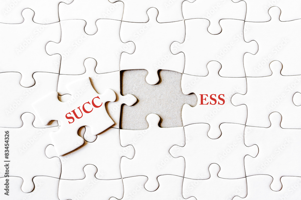 Missing jigsaw puzzle piece completing word SUCCESS Missing jigsaw puzzle piece completing word SUCCESS