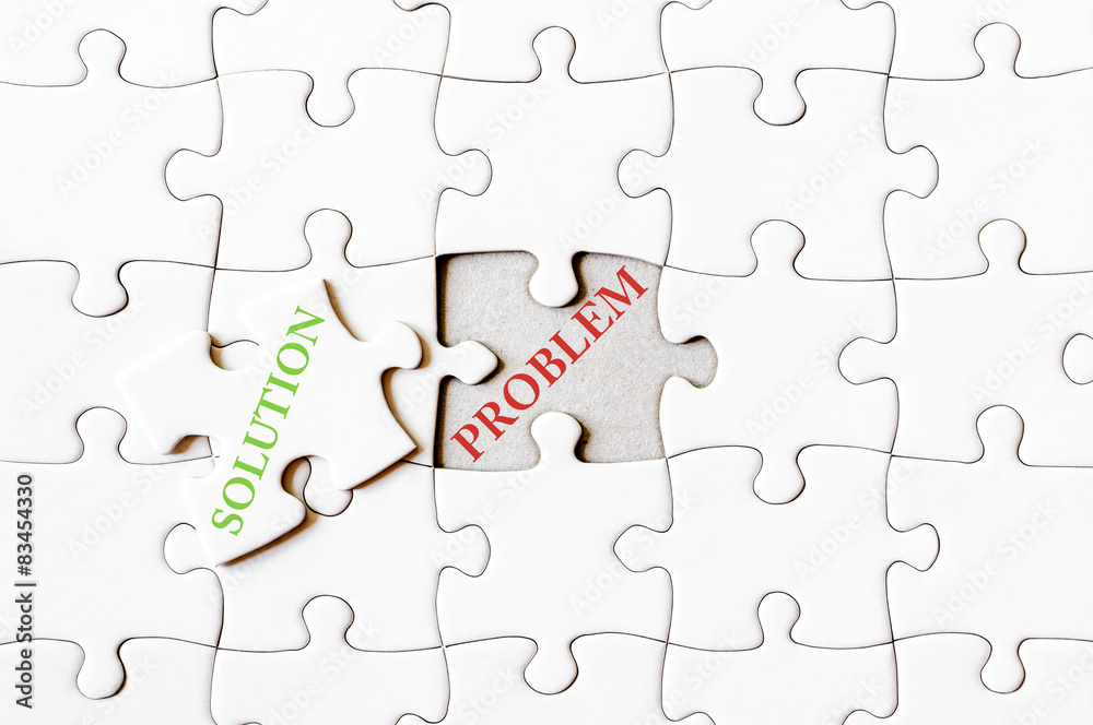 Fototapeta premium Missing jigsaw puzzle piece with word SOLUTION