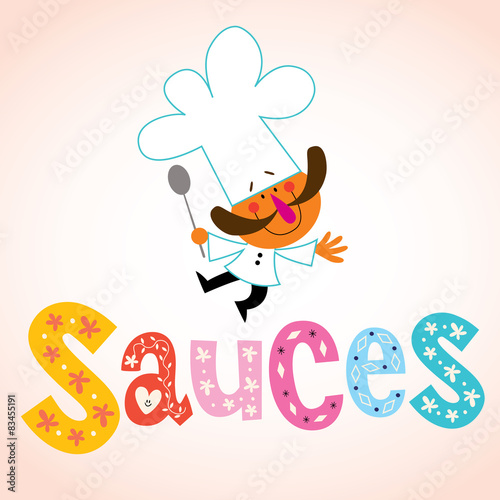 sauces decorative lettering with chef character