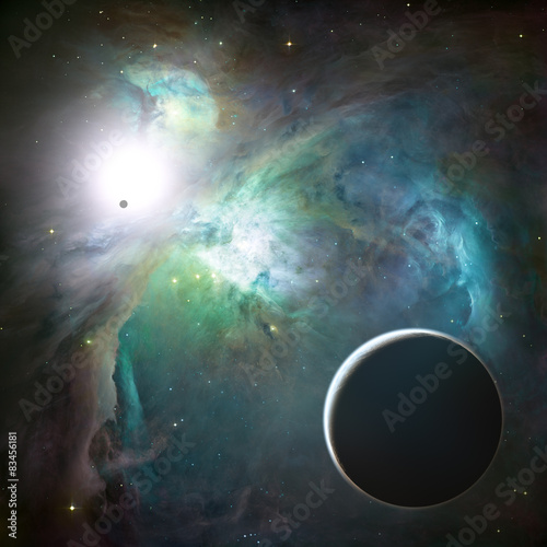 Fototapeta Naklejka Na Ścianę i Meble -  Sunrise over planets horizon with stellar wonders.