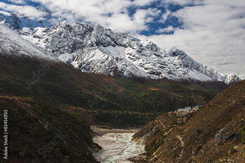 view of the Himalayas on the way between Pangboche and Dingboche