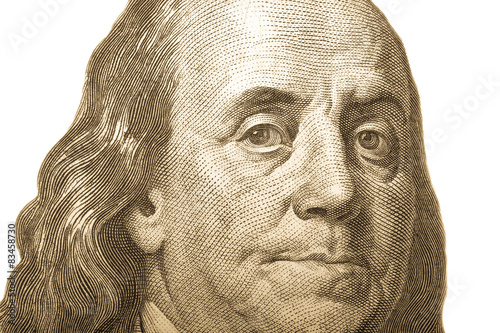 Portrait of former U.S. President Benjamin Franklin on the hundr