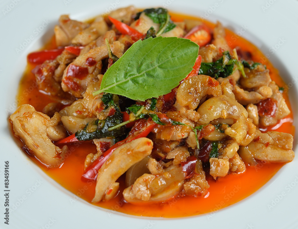 stir fried chicken with holy basil  and hot chilli