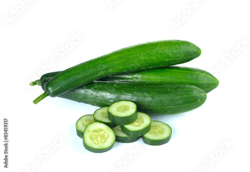 Fresh sliced   cucumber on white background