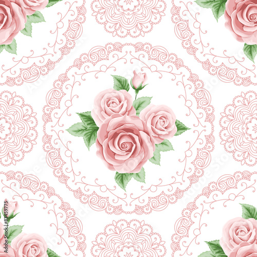 Vintage seamless pattern with roses